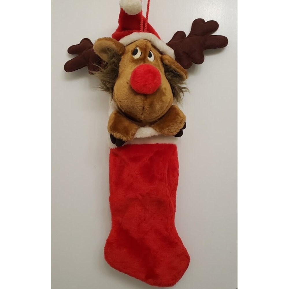 Vintage Plush Smithy Reindeer Christmas Stocking Rudolph or Moose 1990s